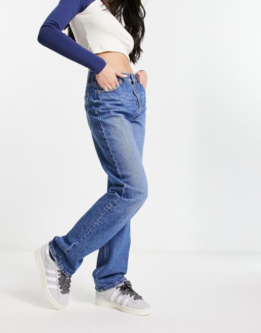 Bershka straight leg jeans in mid blue | ASOS