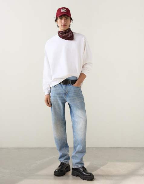 Bershka Straight-leg jeans in mid blue