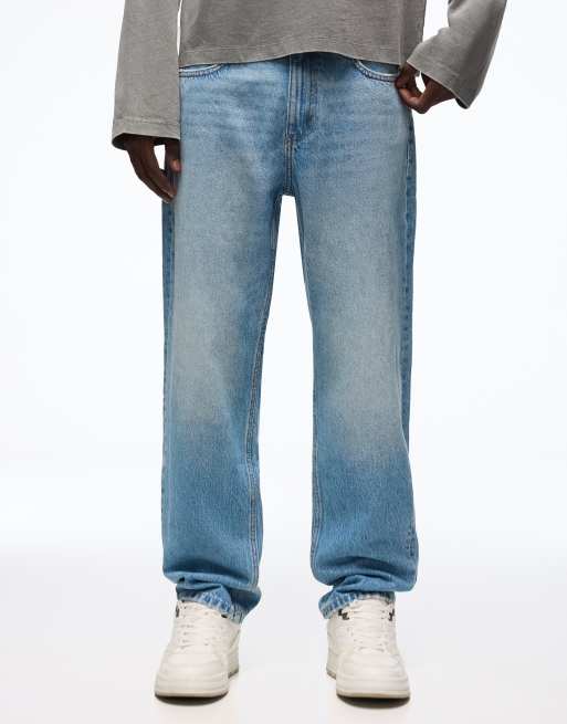 Bershka Straight-leg jeans in mid blue, 3 of 4