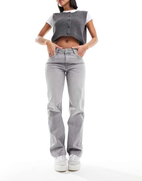 High Waisted Light Wash Relaxed Straight Ankle Jeans