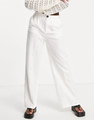 Bershka straight leg linen trouser in off white