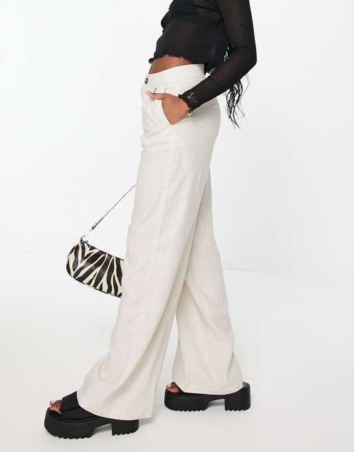 Bershka straight leg linen trouser in sand