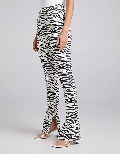 Bershka straight leg pants in zebra print