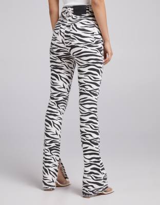 Bershka straight leg pants in zebra print | ASOS