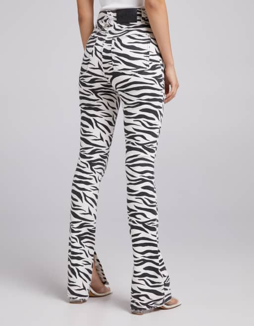 Bershka straight leg pants in zebra print