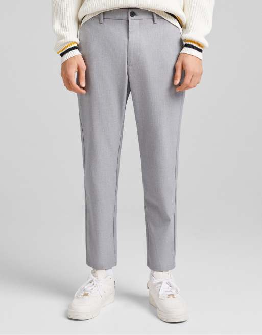 Bershka straight leg smart pants in gray