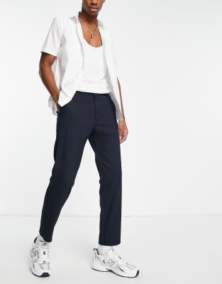 Bershka straight leg smart trousers in navy - ASOS Price Checker