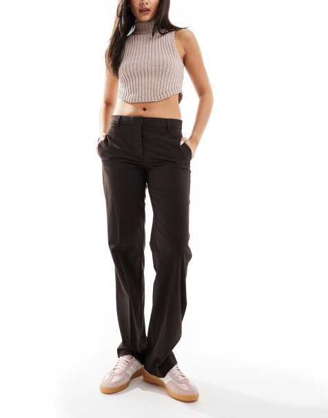 Bershka straight leg tailored pants in brown pinstripe - view 1