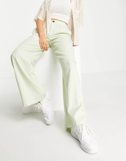 Bershka straight leg tailored pants in light green