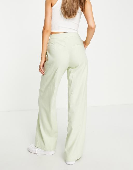 Bershka straight leg tailored trouser in light green