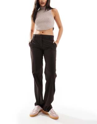 Bershka Bershka straight leg tailored trousers in brown pinstripe