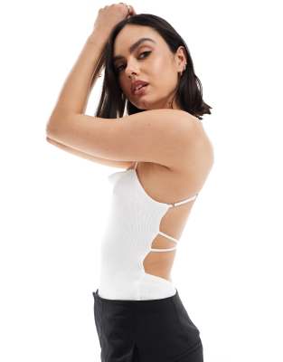 Bershka Straight Neck Crinkle Bodysuit In White