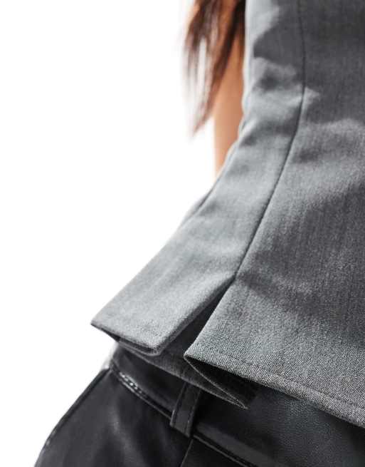 Bershka straight neck tailored corset top in dark grey