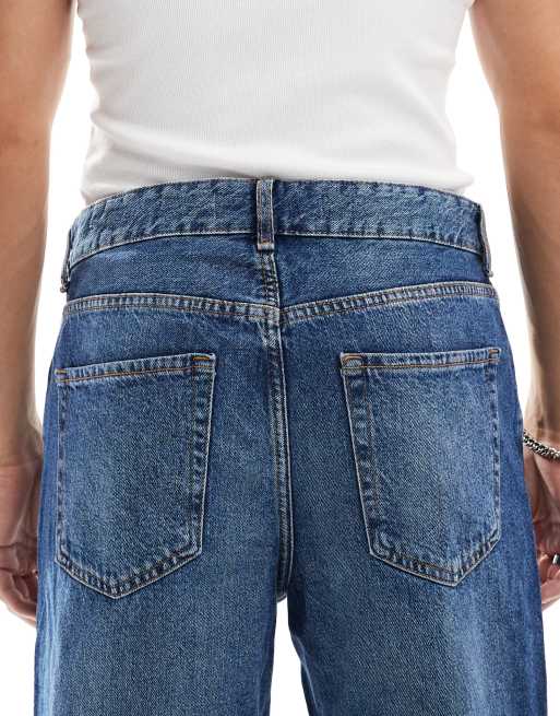 Bershka straight vintage fit jean in denim blue