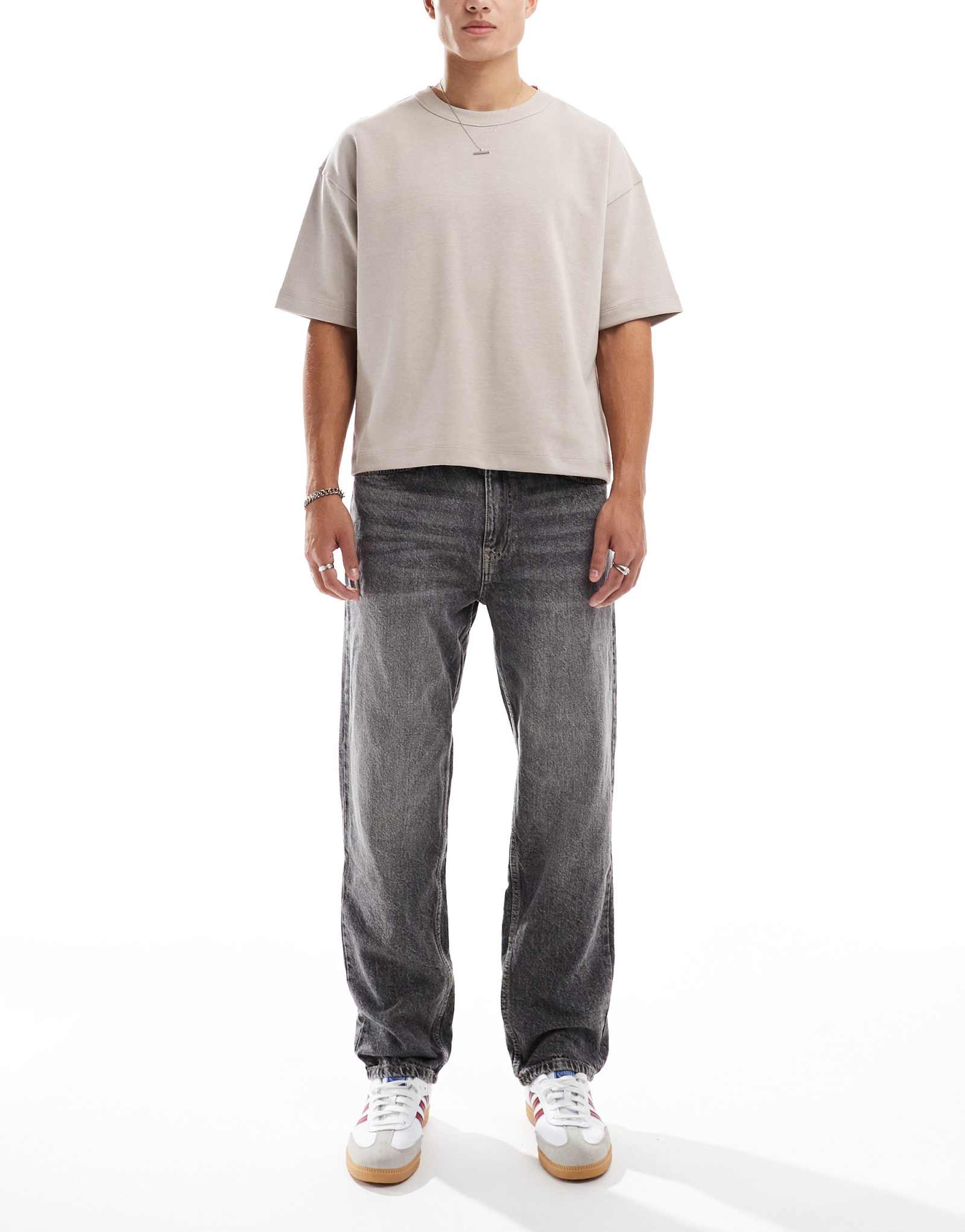 Прямые винтажные джинсы Bershka стираного серого цвета 