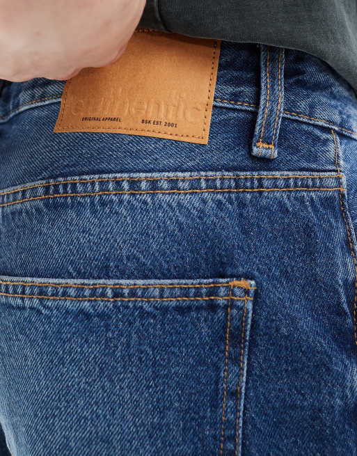 Bershka straight vintage jeans in dark blue