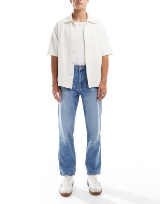 Bershka straight vintage jeans in mid blue