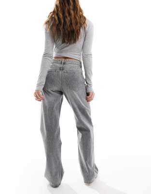 Bershka Straight Wide Leg Jeans In Gray