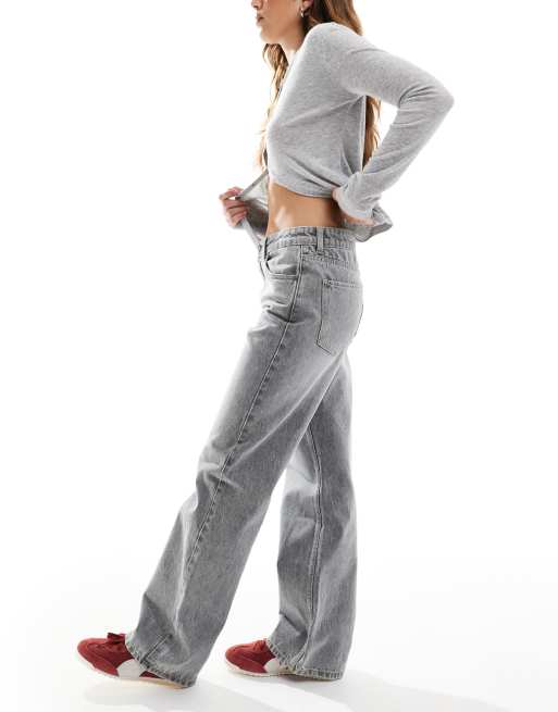 Bershka straight wide leg jeans in dark grey | ASOS