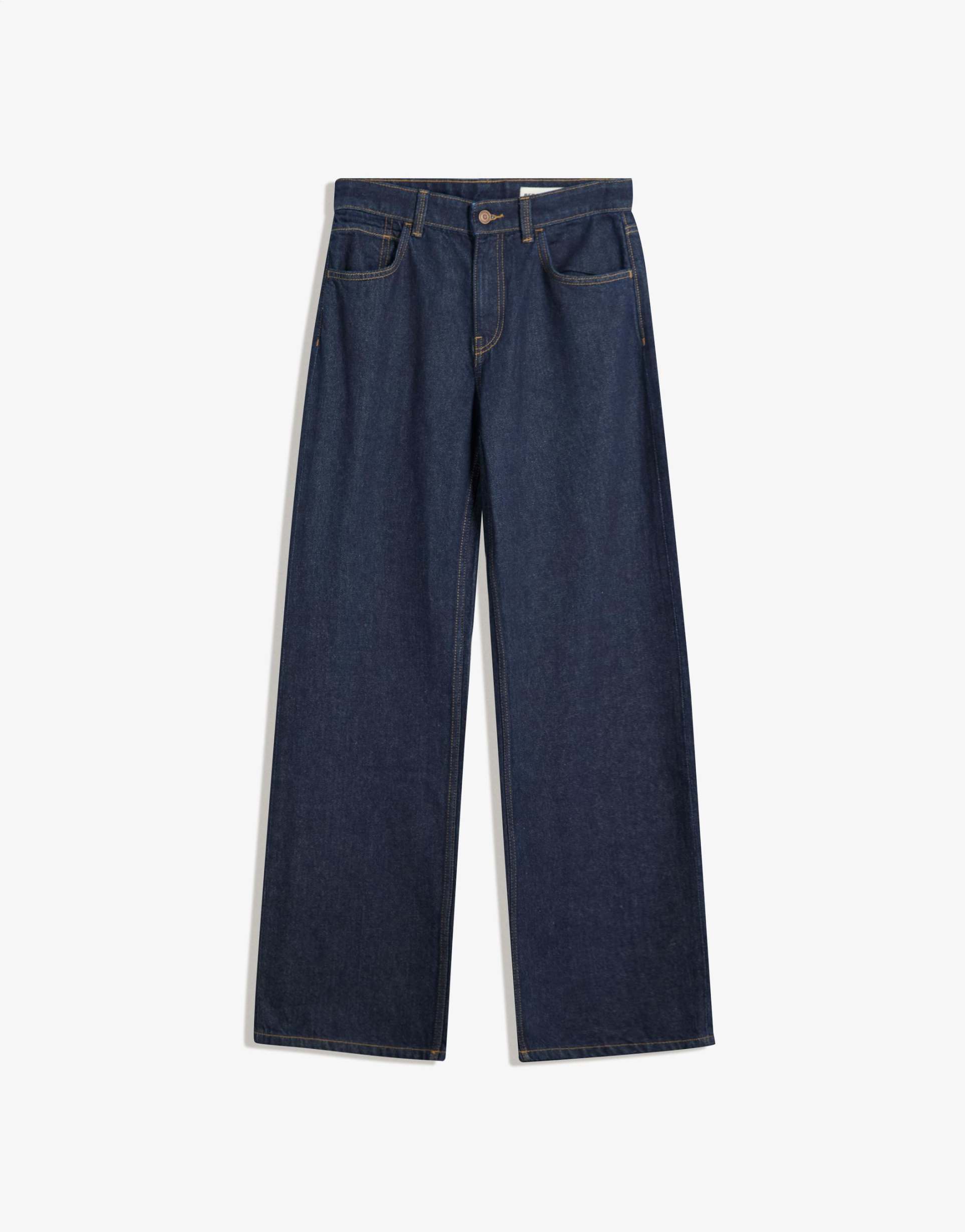 Bershka Straight wide-leg jeans in denim blue