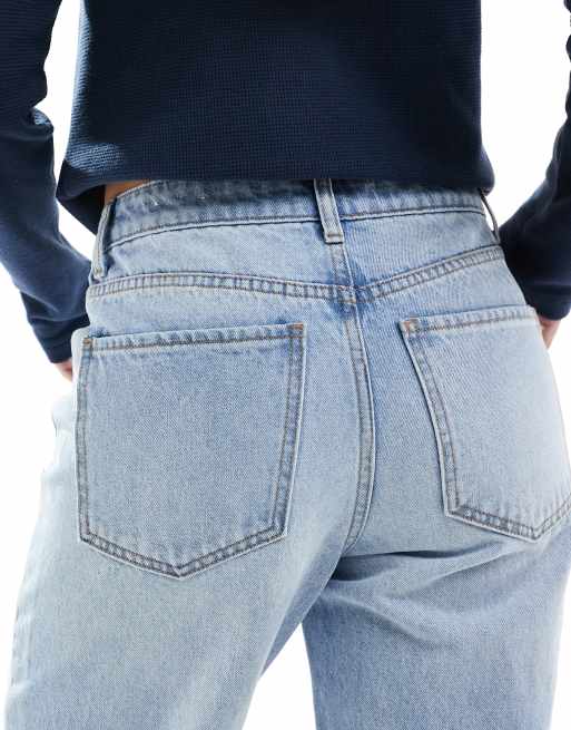 Bershka straight wide leg jeans in light blue wash, 4 of 5
