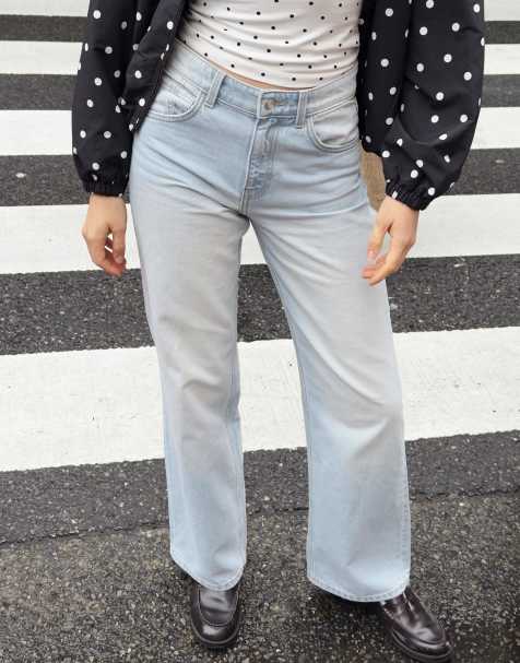 Bershka Straight wide-leg jeans in light bue - view 1