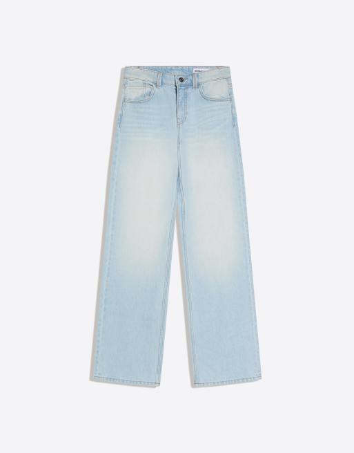 Bershka Straight wide-leg jeans in light bue, 2 of 3