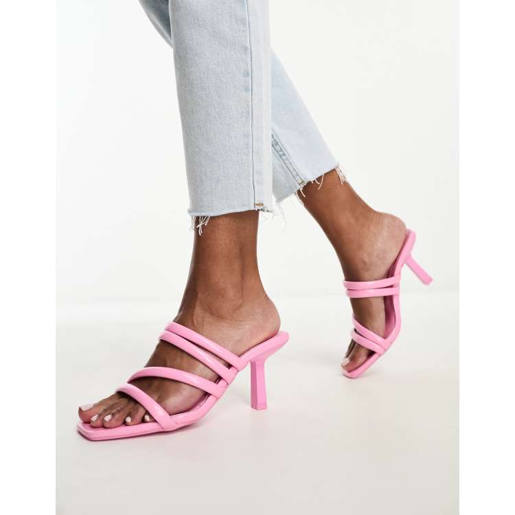 Bershka strap detail heeled mules in bubblegum pink | ASOS
