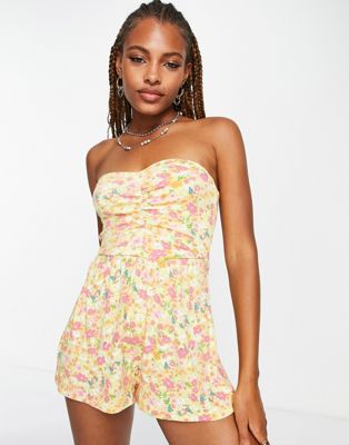 Bershka strapless playsuit in bold floral