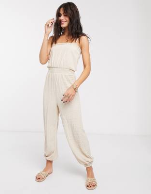 bershka jumpsuit beige