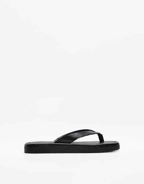 Bershka strappy flat sandals in black - view 1