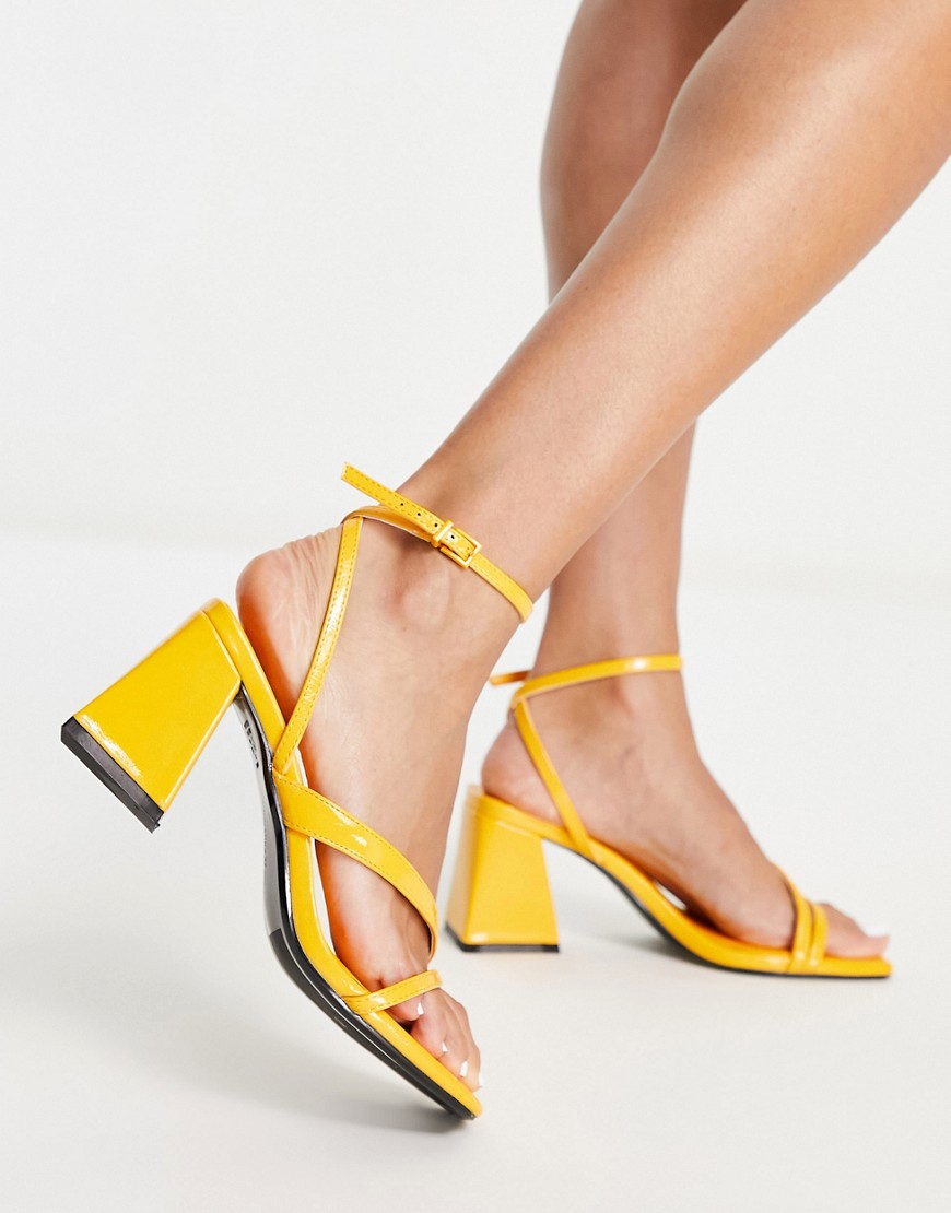 Bershka Low Block Heel Sandal With Multi Strap In Yellow In Orange