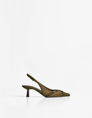 Strappy kitten heel shoes with buckle in khaki