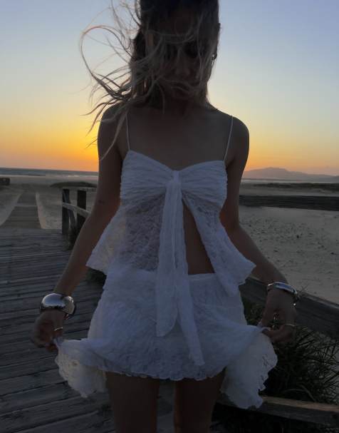 Bershka strappy lace top in white - view 1
