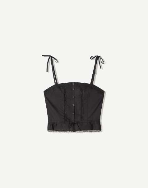 Bershka strappy lace top with tie in black - view 1
