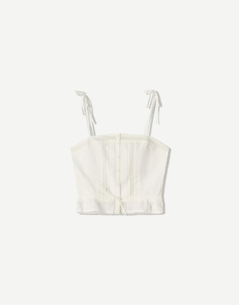 Bershka strappy lace top with tie in white - view 1