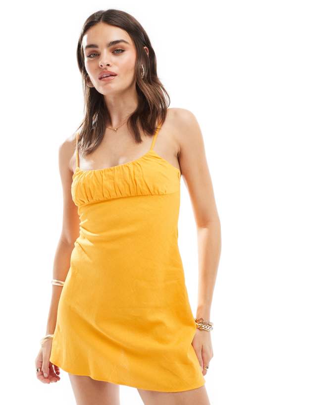 Bershka - strappy linen mini dress in orange