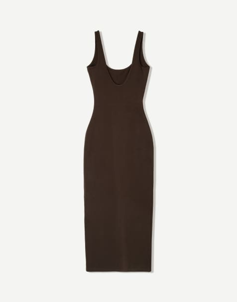 Bershka strappy midi dress in brown - view 1
