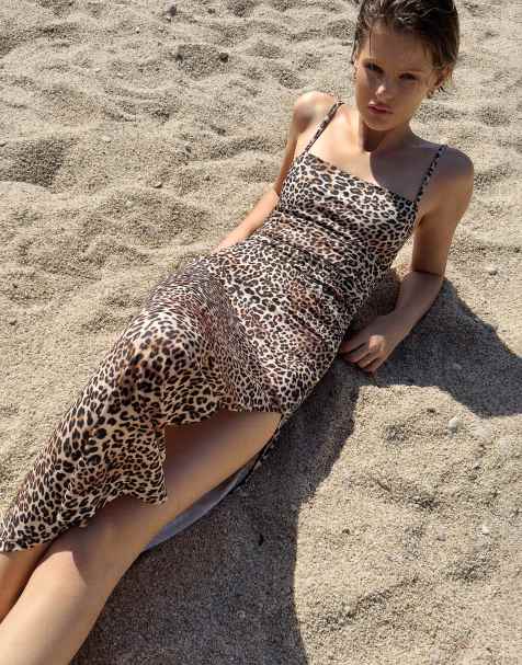 Bershka strappy midi dress in leopard  - view 1