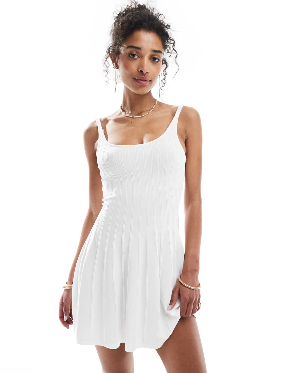 Bershka strappy mini dress in white