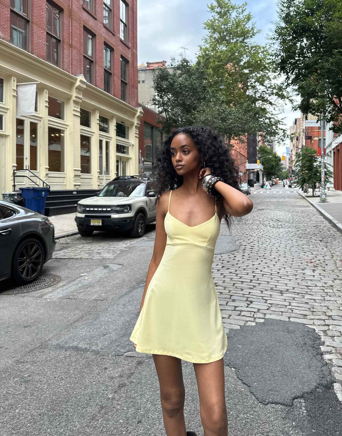 Bershka Strappy mini dress in yellow