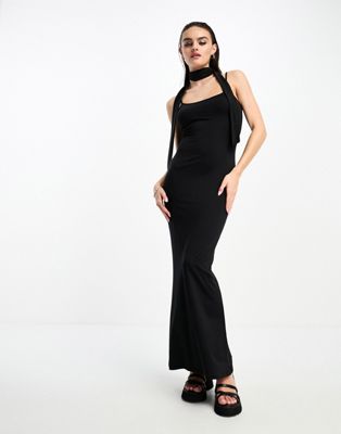 Bershka strappy slinky maxi dress in black | ASOS