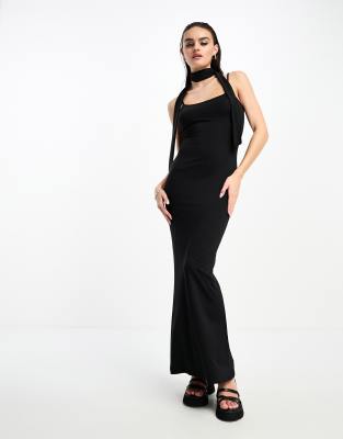 Bershka Strappy Slinky Maxi Dress In Black