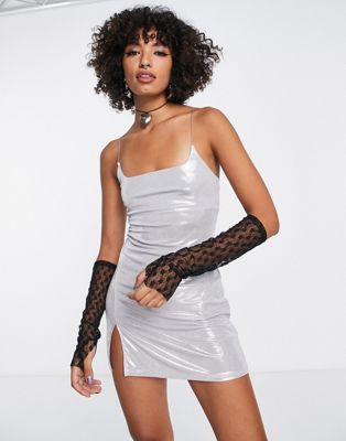 Bershka Strappy Slip Mini Dress In Silver | ModeSens