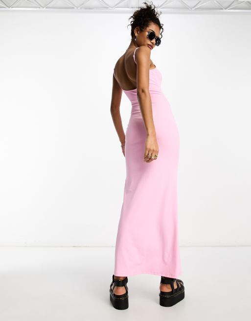 Pink fitted maxi dress sale