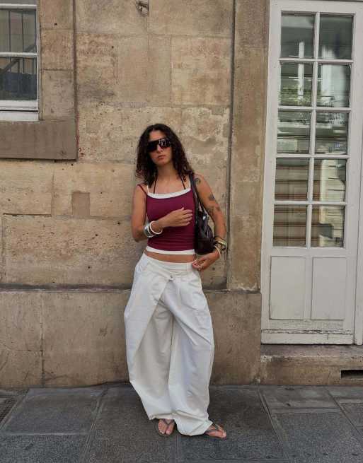 Bershka strappy top in burgundy