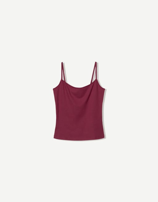 Bershka strappy top in burgundy