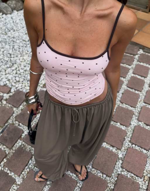 Bershka Strappy top in pink, 4 of 6