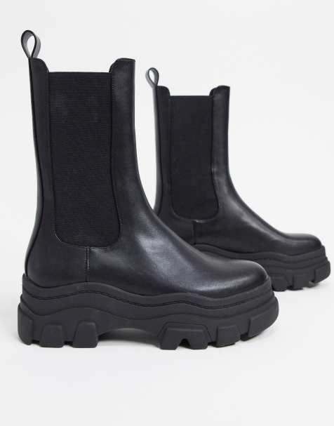 bershka chunky sole sock boot in black