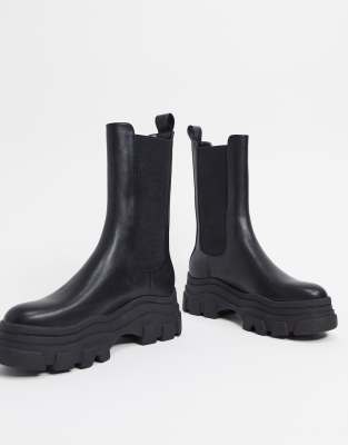 bershka leather track sole ankle boots